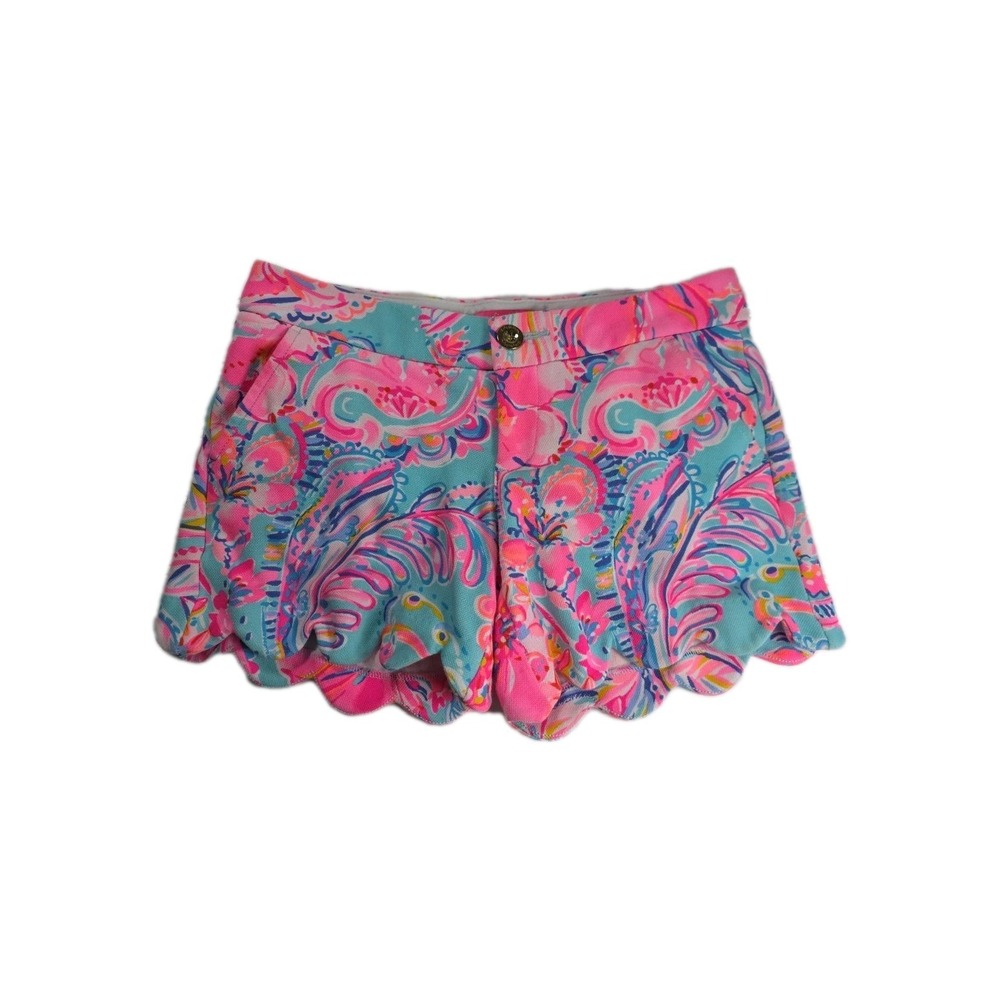 Lilly Pulitzer Buttercup Knit Scalloped Short Women's Size 0  Pink Floral 5" EUC